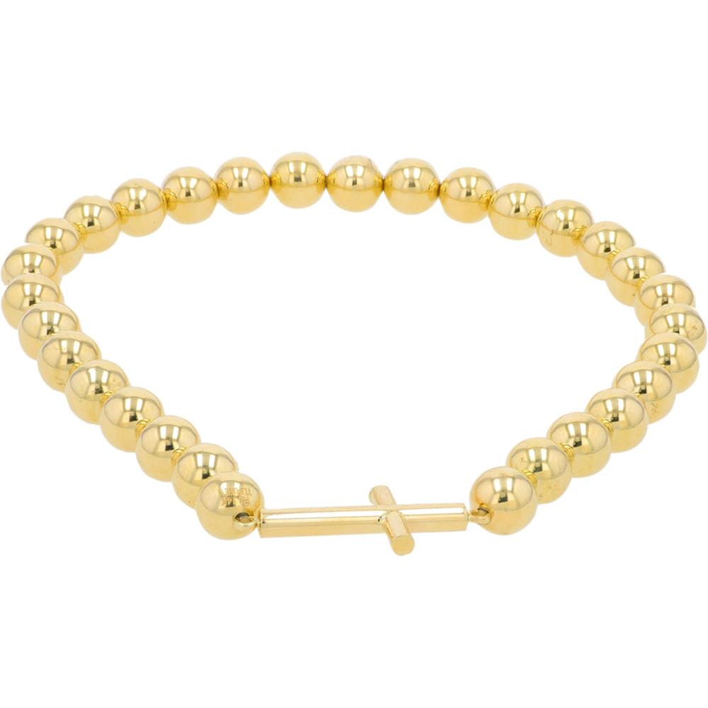 14K Yellow Gold Beaded Cross Bracelet - 7" Length, 8.55 Grams
