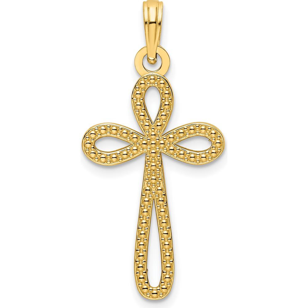14K Yellow Gold Beaded Cross Pendant - 33mm by Oro Pregiato