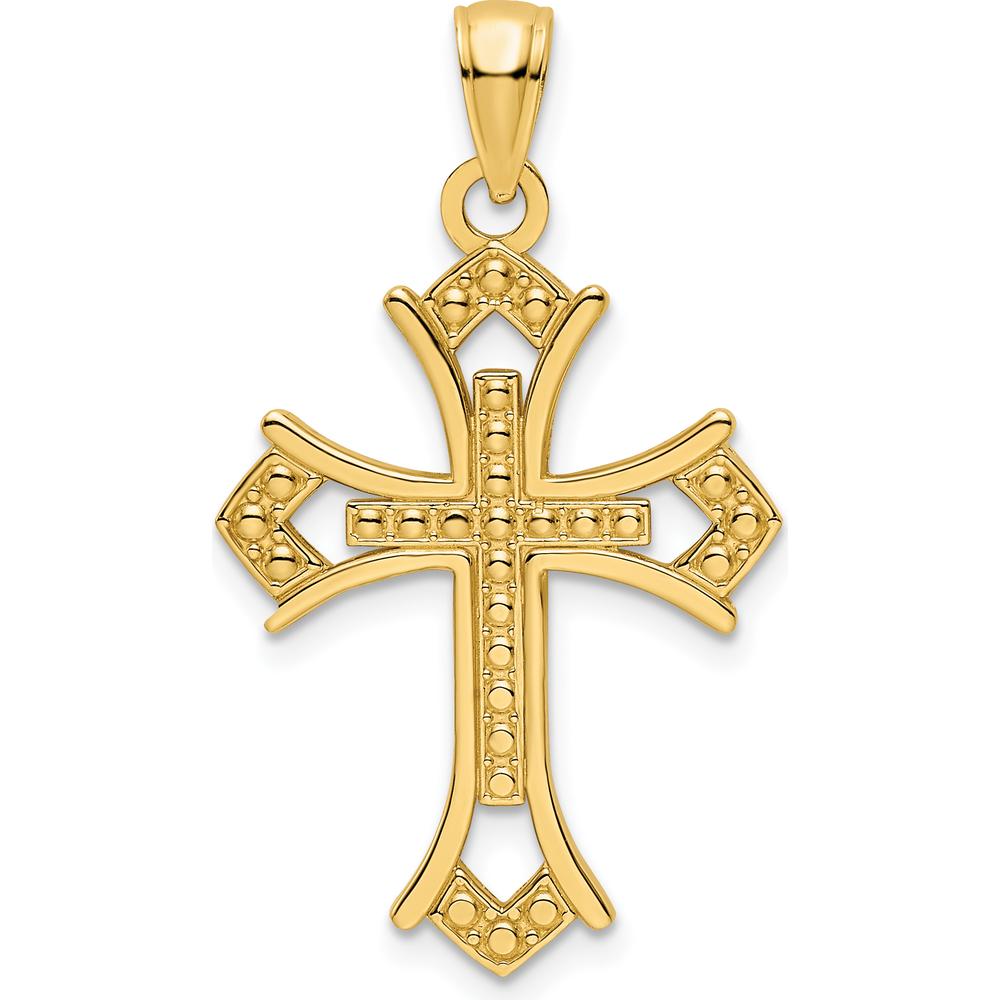 14K Yellow Gold Beaded Cross Pendant - 34mm Length by Oro Pregiato
