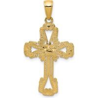 14K Yellow Gold Beaded Cross Pendant with Heart - Faith and Love Symbol by Oro Pregiato
