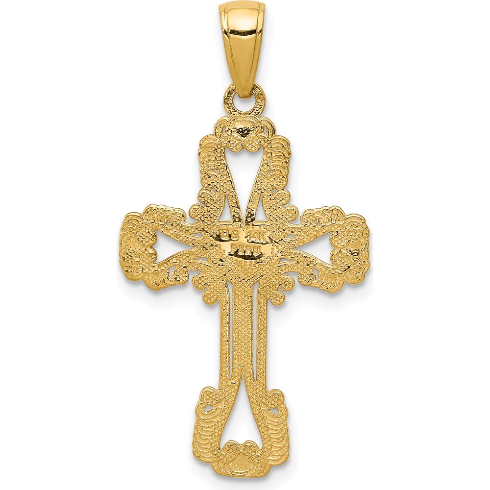 14K Yellow Gold Beaded Cross Pendant with Heart - Faith and Love Symbol by Oro Pregiato