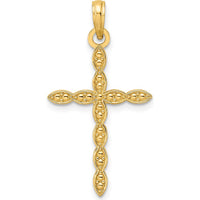 14K Yellow Gold Beaded Cross Pendant with Polished Finish - 34.75mm Length by Oro Pregiato