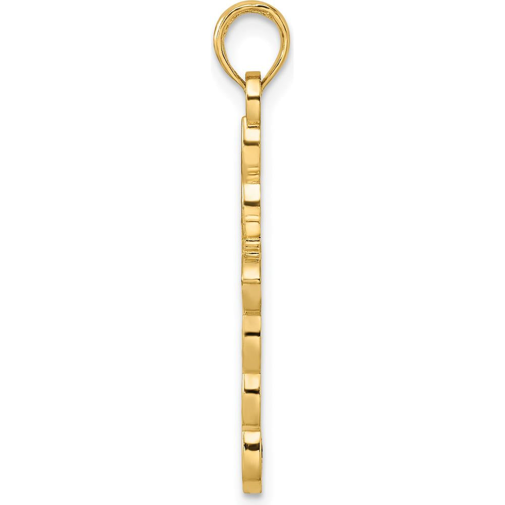 14K Yellow Gold Beaded Cross Pendant with Polished Finish - 34.75mm Length by Oro Pregiato