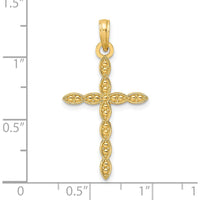 14K Yellow Gold Beaded Cross Pendant with Polished Finish - 34.75mm Length by Oro Pregiato