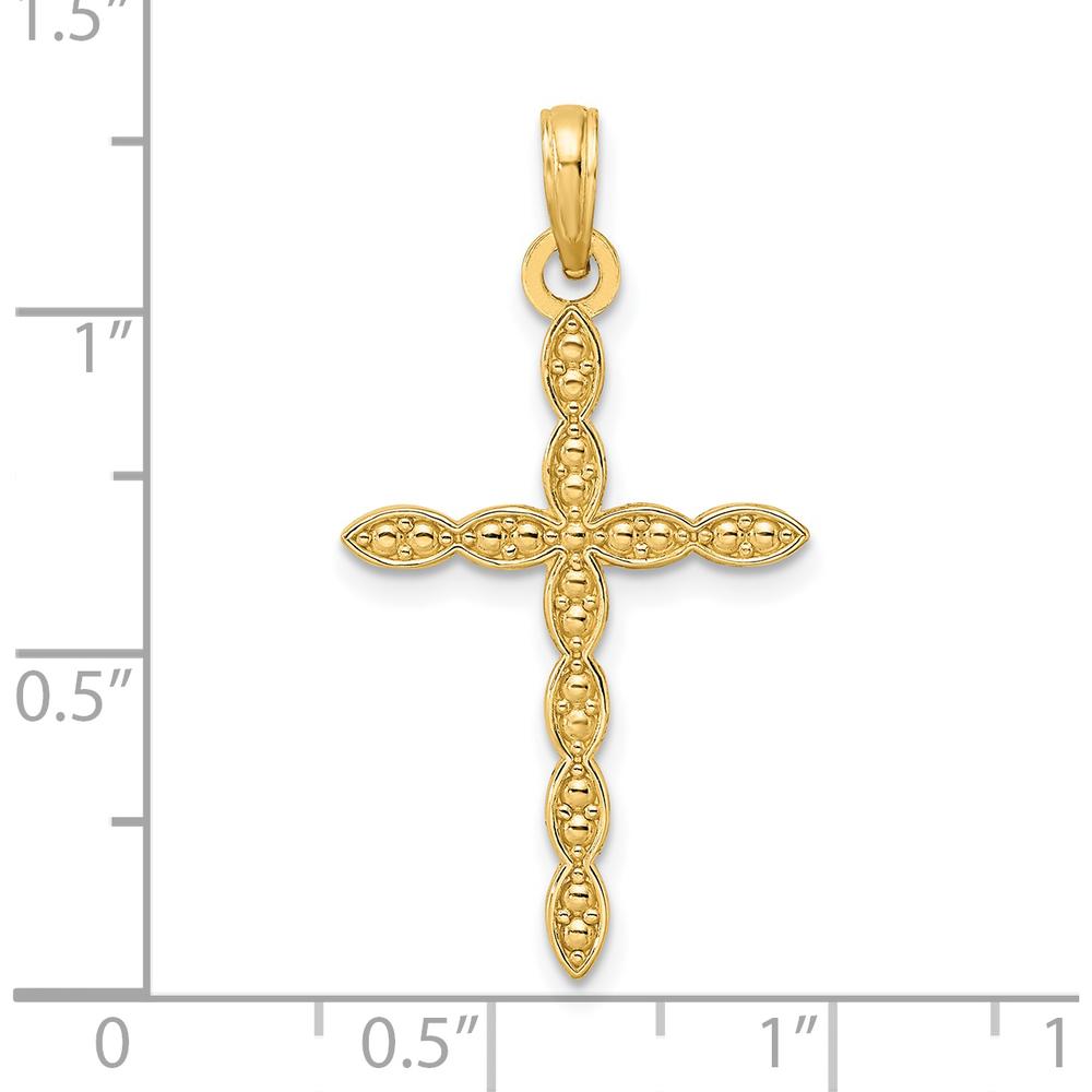14K Yellow Gold Beaded Cross Pendant with Polished Finish - 34.75mm Length by Oro Pregiato