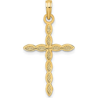 14K Yellow Gold Beaded Cross Pendant with Polished Finish - 34.75mm Length by Oro Pregiato