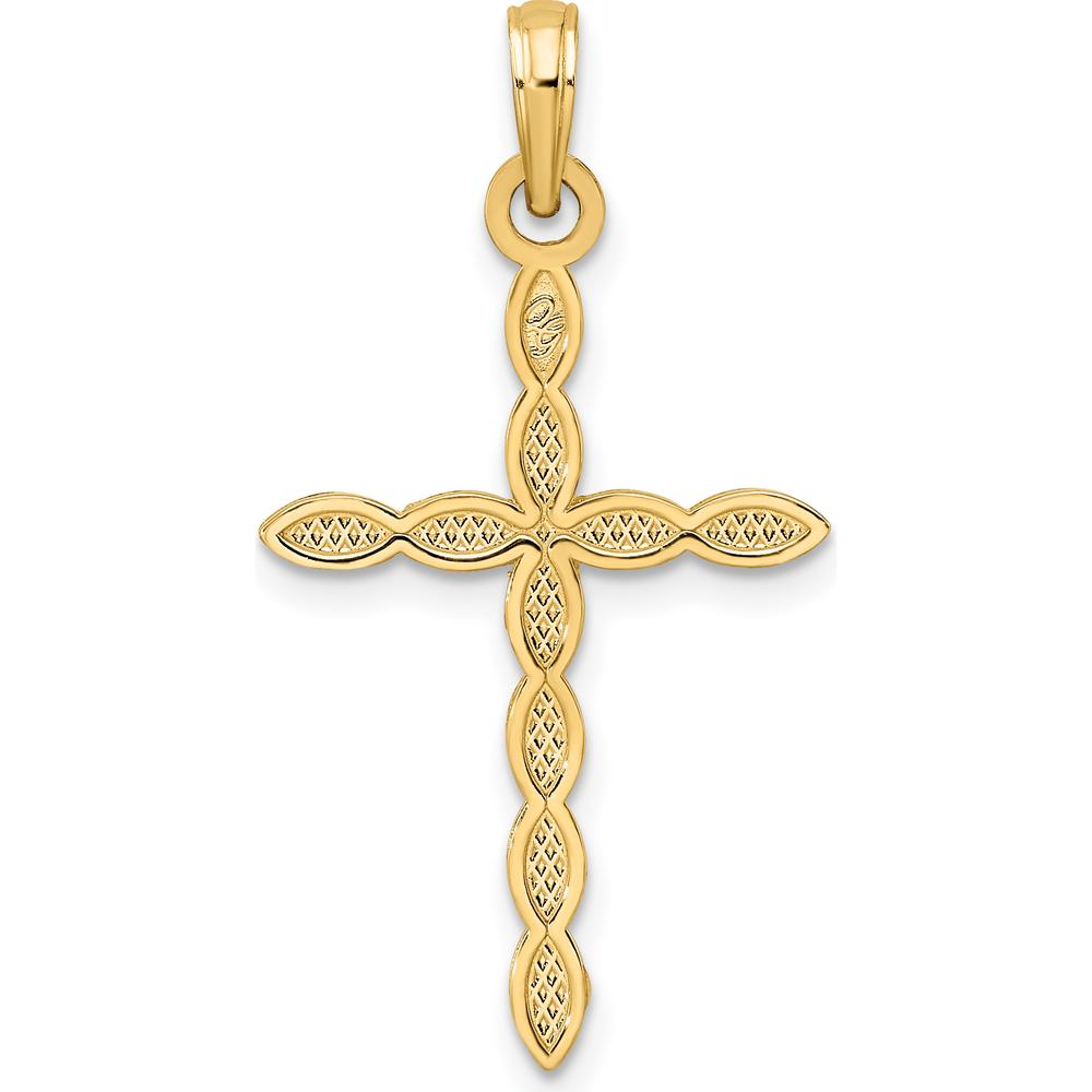 14K Yellow Gold Beaded Cross Pendant with Polished Finish - 34.75mm Length by Oro Pregiato
