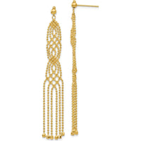 14K Yellow Gold Beaded Drop Earrings - 67mm Length, Polished Finish by 0