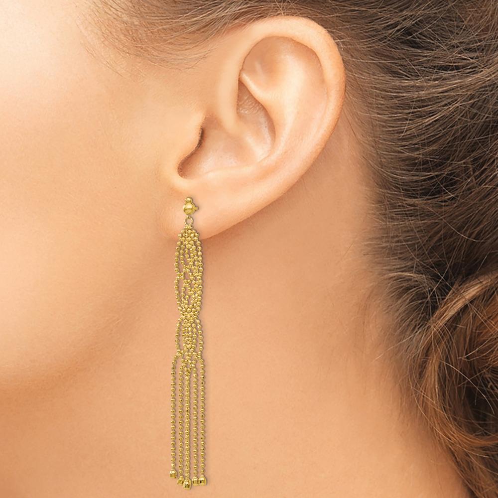 14K Yellow Gold Beaded Drop Earrings - 67mm Length, Polished Finish by 0