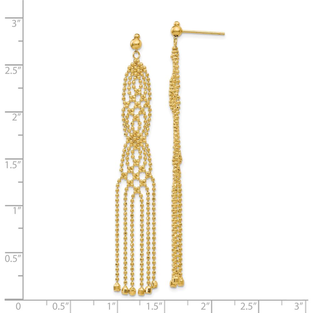 14K Yellow Gold Beaded Drop Earrings - 67mm Length, Polished Finish by 0