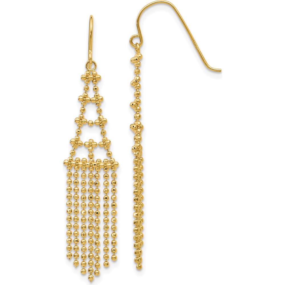 14K Yellow Gold Beaded Drop Earrings with Polished Finish - 50mm Length by 0