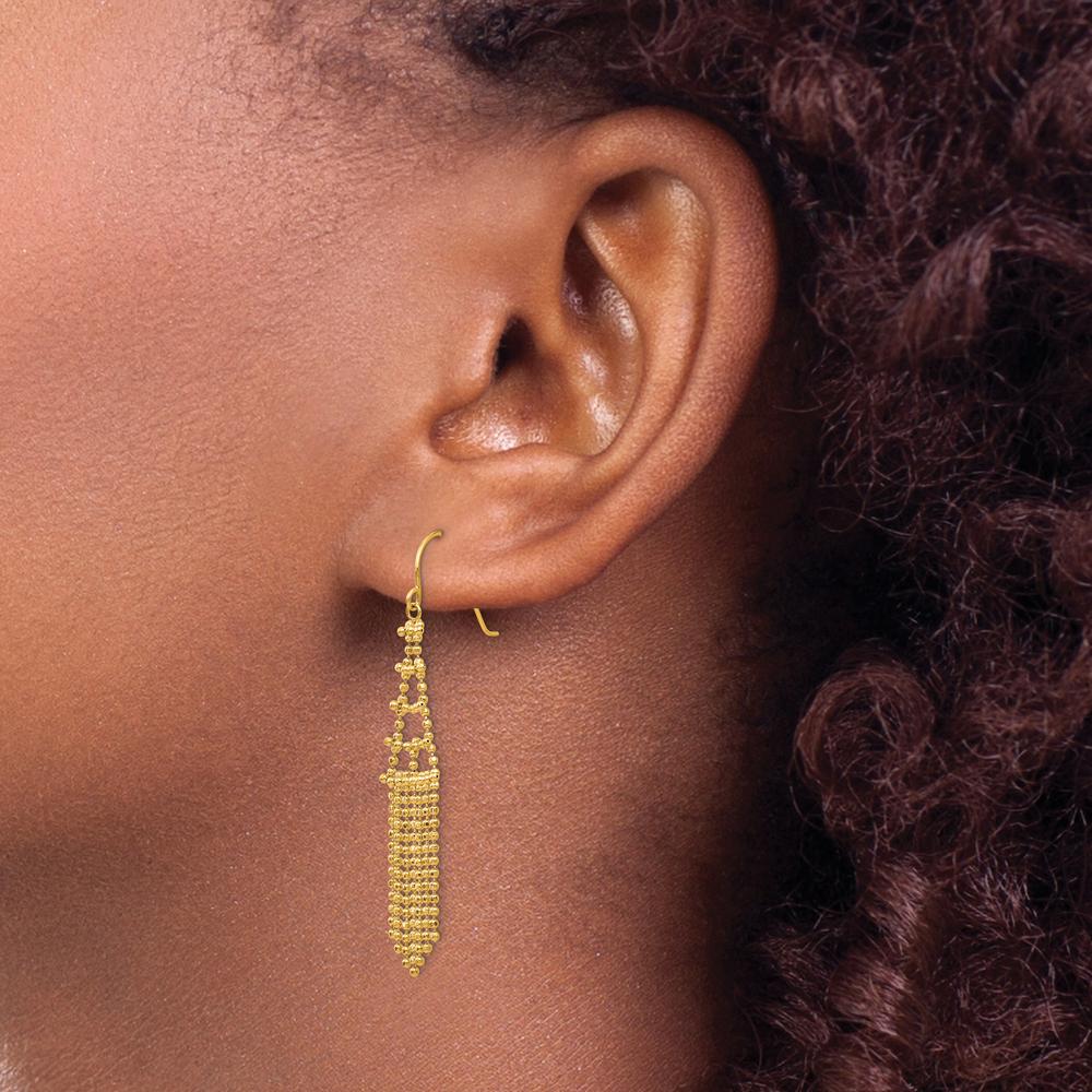 14K Yellow Gold Beaded Drop Earrings with Polished Finish - 50mm Length by 0