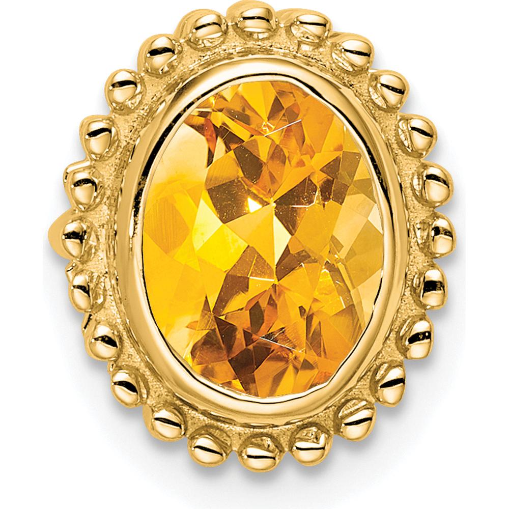 14K Yellow Gold Beaded Edge Citrine Charm Pendant - 1 Carat Citrine by Lumare Gioia