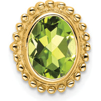 14K Yellow Gold Beaded Edge Oval Peridot Pendant - 1.00 Carat Peridot by Lumare Gioia