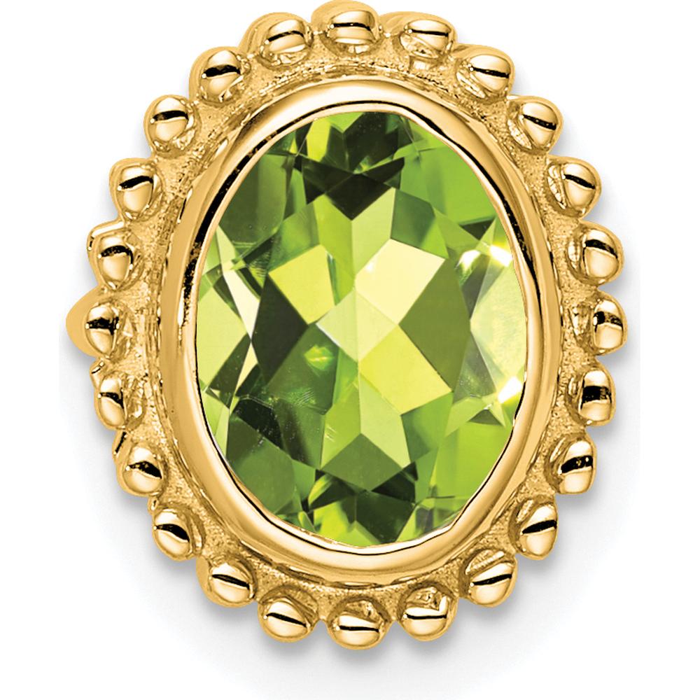 14K Yellow Gold Beaded Edge Oval Peridot Pendant - 1.00 Carat Peridot by Lumare Gioia