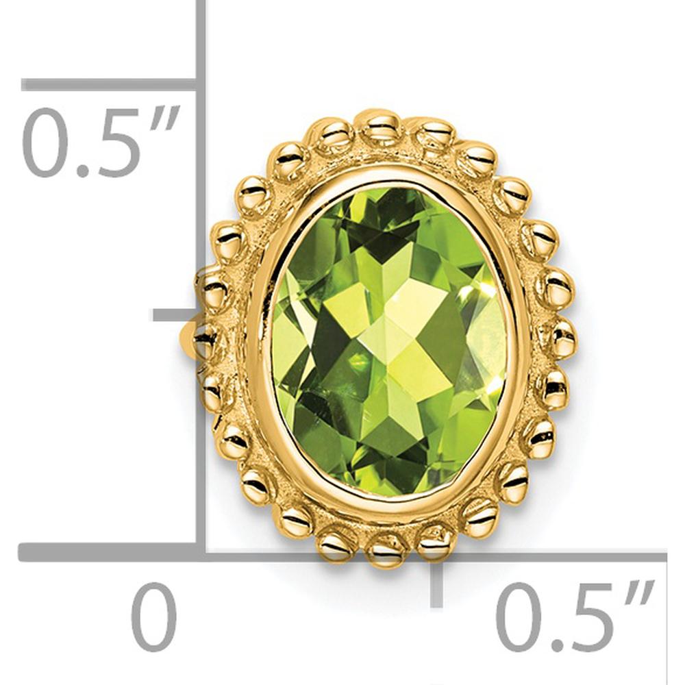14K Yellow Gold Beaded Edge Oval Peridot Pendant - 1.00 Carat Peridot by Lumare Gioia