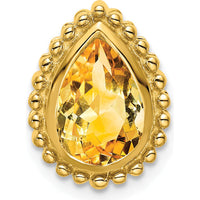 14K Yellow Gold Beaded Edge Pear Citrine Chain Slide - 1.5 Carat Total Citrine Weight by Lumare Gioia