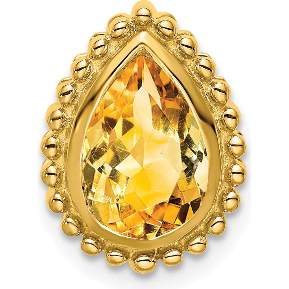 14K Yellow Gold Beaded Edge Pear Citrine Chain Slide - 1.5 Carat Total Citrine Weight by Lumare Gioia