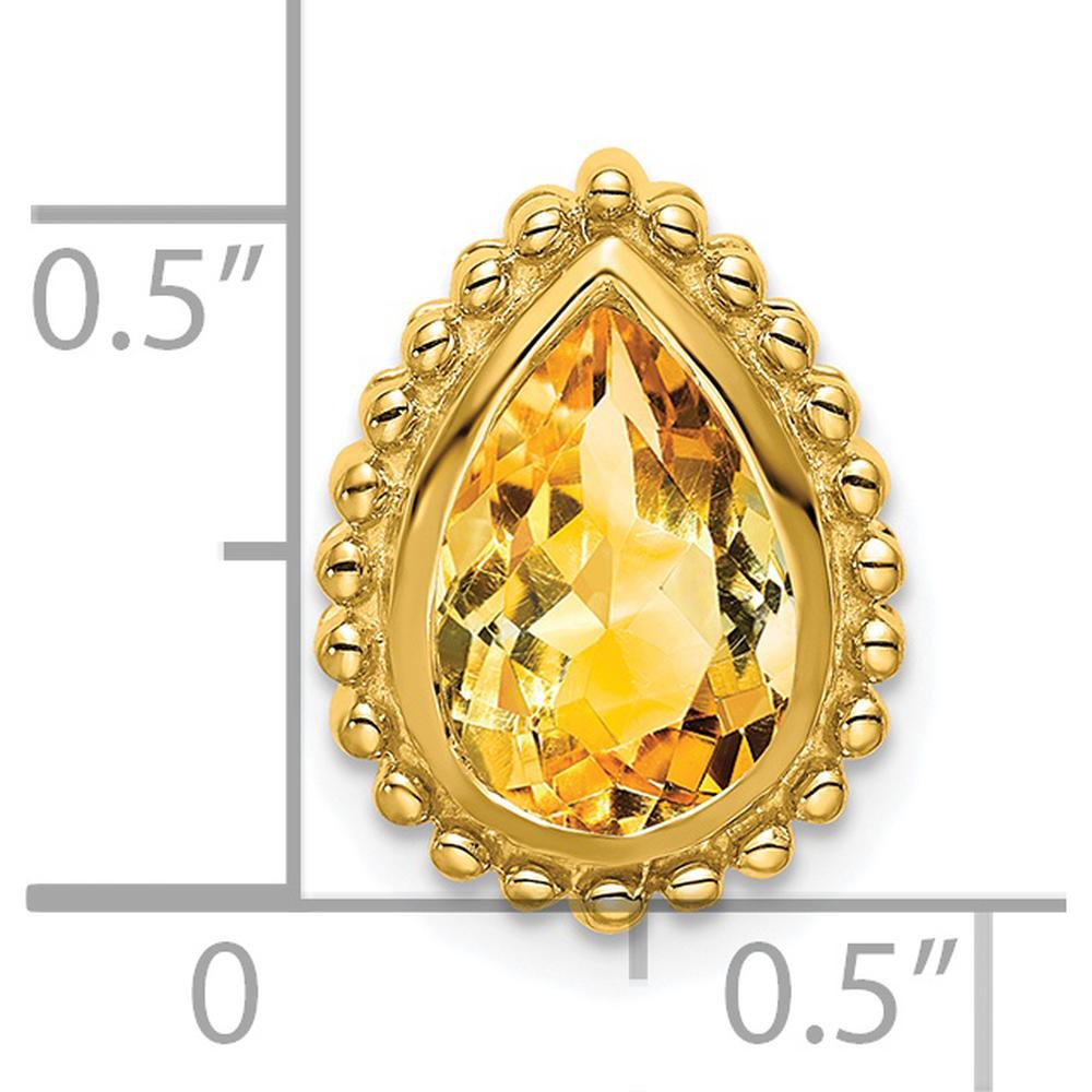 14K Yellow Gold Beaded Edge Pear Citrine Chain Slide - 1.5 Carat Total Citrine Weight by Lumare Gioia