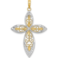 14K Yellow Gold Beaded Filigree Cross Pendant with Rhodium Accents - 37.3mm Length by Oro Pregiato