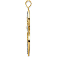 14K Yellow Gold Beaded Filigree Cross Pendant with Rhodium Accents - 37.3mm Length by Oro Pregiato