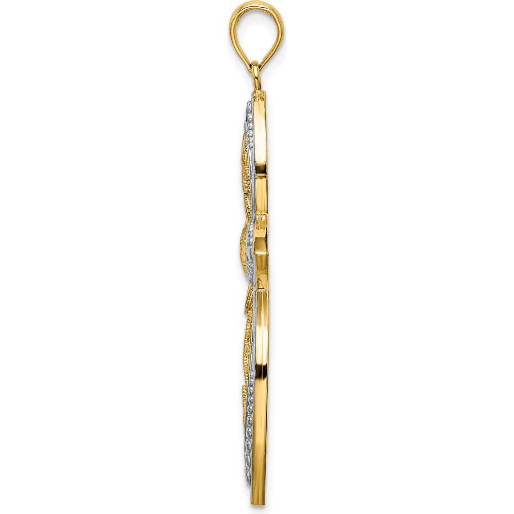 14K Yellow Gold Beaded Filigree Cross Pendant with Rhodium Accents - 37.3mm Length by Oro Pregiato