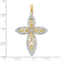 14K Yellow Gold Beaded Filigree Cross Pendant with Rhodium Accents - 37.3mm Length by Oro Pregiato