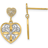 14K Yellow Gold Beaded Filigree Heart Drop Earrings with Diamond Accents - 1 Carat Total Diamond Weight by 0