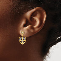 14K Yellow Gold Beaded Filigree Heart Drop Earrings with Diamond Accents - 1 Carat Total Diamond Weight by 0
