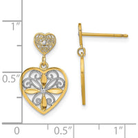 14K Yellow Gold Beaded Filigree Heart Drop Earrings with Diamond Accents - 1 Carat Total Diamond Weight by 0