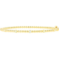 14K Yellow Gold Beaded Hinged Bangle Bracelet with Round Diamonds - 0.30 Carat Total Diamond Weight