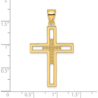 14K Yellow Gold Beaded Polished Double Cross Pendant - Elegant Spiritual Necklace by Oro Pregiato