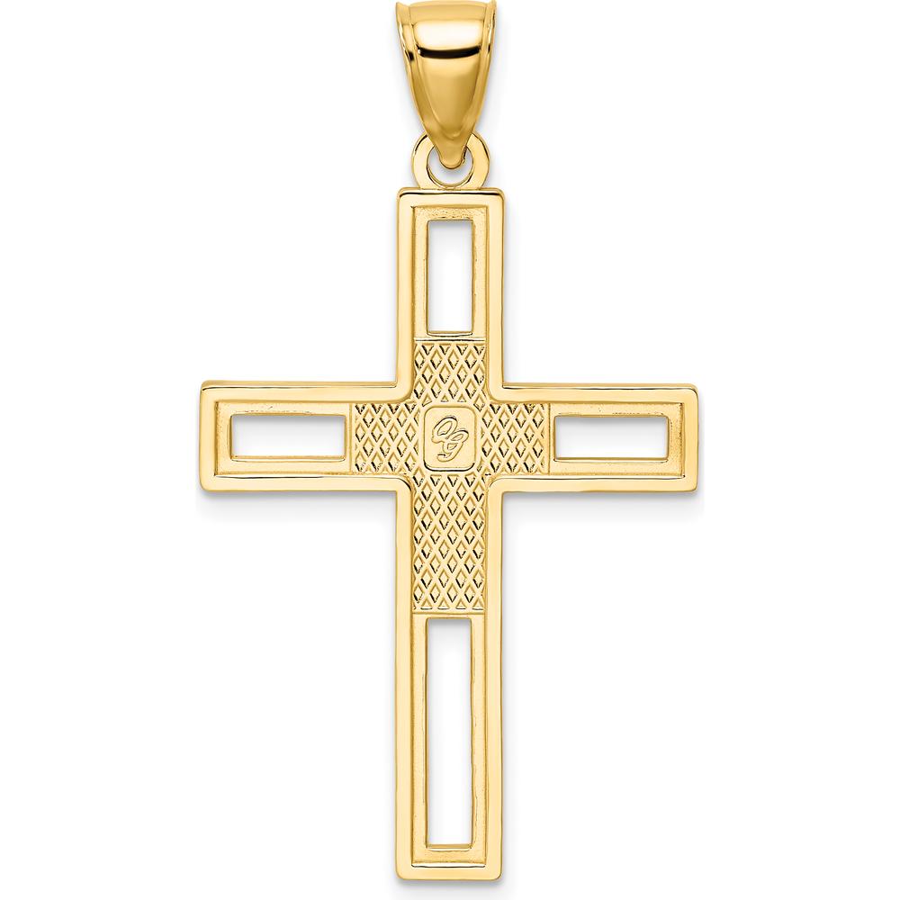 14K Yellow Gold Beaded Polished Double Cross Pendant - Elegant Spiritual Necklace by Oro Pregiato