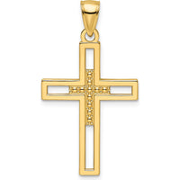 14K Yellow Gold Beaded Polished Double Cross Pendant with Textured Back - 36.33mm by Oro Pregiato