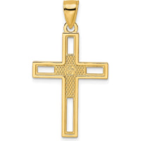 14K Yellow Gold Beaded Polished Double Cross Pendant with Textured Back - 36.33mm by Oro Pregiato