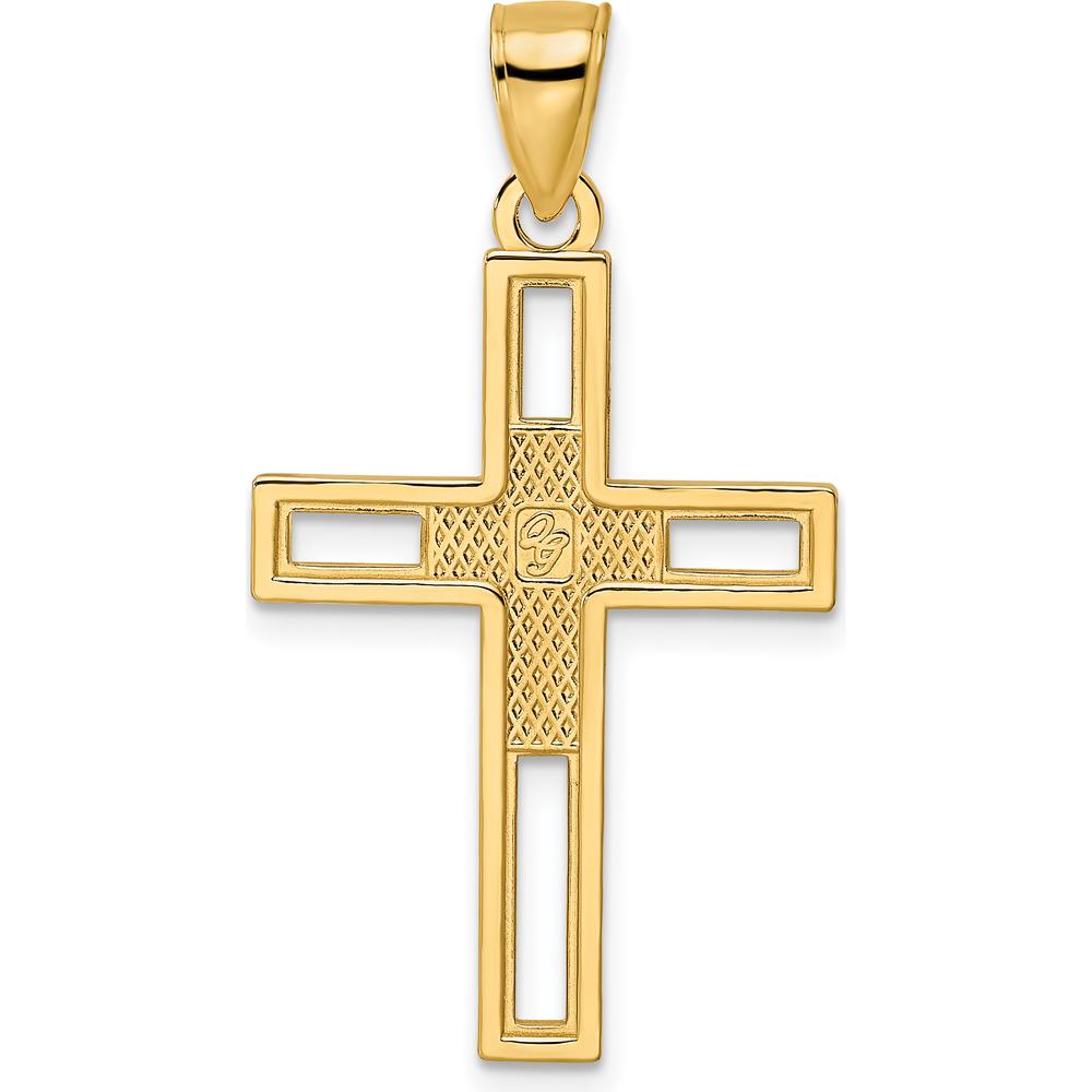 14K Yellow Gold Beaded Polished Double Cross Pendant with Textured Back - 36.33mm by Oro Pregiato