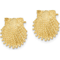 14K Yellow Gold Beaded Scallop Shell Button Earrings - 13.4mm Diameter by 0