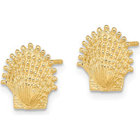 14K Yellow Gold Beaded Scallop Shell Button Earrings - Elegant Ocean-Inspired Design by 0