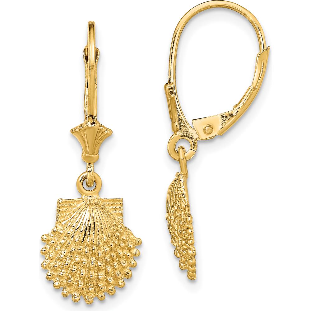 14K Yellow Gold Beaded Scallop Shell Leverback Drop Earrings by 0