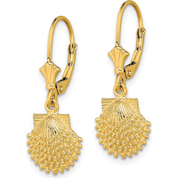 14K Yellow Gold Beaded Scallop Shell Leverback Drop Earrings by 0