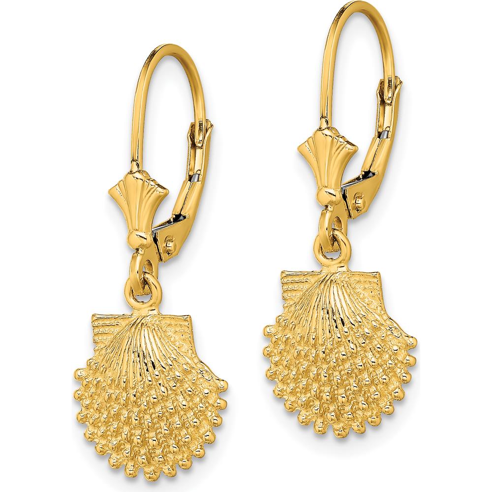 14K Yellow Gold Beaded Scallop Shell Leverback Drop Earrings by 0