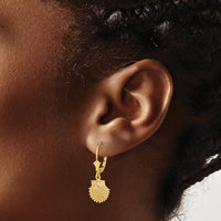14K Yellow Gold Beaded Scallop Shell Leverback Drop Earrings by 0