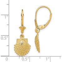 14K Yellow Gold Beaded Scallop Shell Leverback Drop Earrings by 0