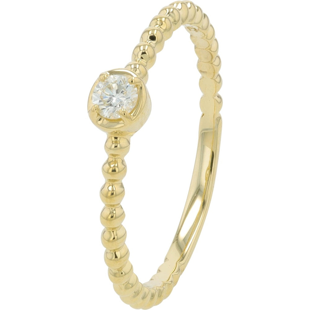 14K Yellow Gold Beaded Solitaire Ring with 4-Prong Set Round Diamond - 0.11 Carat Total Diamond Weight