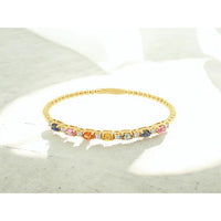 14K Yellow Gold Beaded Station Bracelet with Oval Mixed Color Sapphires and Round Diamonds - 2.25 Carat Total Sapphire Weight and 0.45 Carat Total Diamond Weight - Royal Jewelry