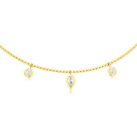 14K Yellow Gold Beaded Station Necklace with Pear-Shaped and Round Bezel-Set Diamonds - 0.45 Carat Center Diamond Weight - Royal Jewelry
