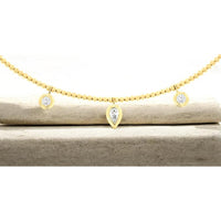 14K Yellow Gold Beaded Station Necklace with Pear-Shaped and Round Bezel-Set Diamonds - 0.45 Carat Center Diamond Weight - Royal Jewelry