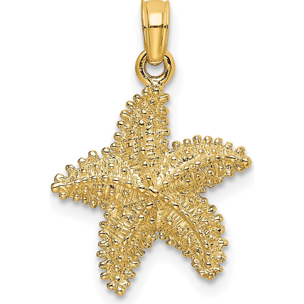 14K Yellow Gold Beaded Textured Starfish Charm Pendant - Polished Finish by Oro Pregiato