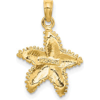 14K Yellow Gold Beaded Textured Starfish Charm Pendant - Polished Finish by Oro Pregiato