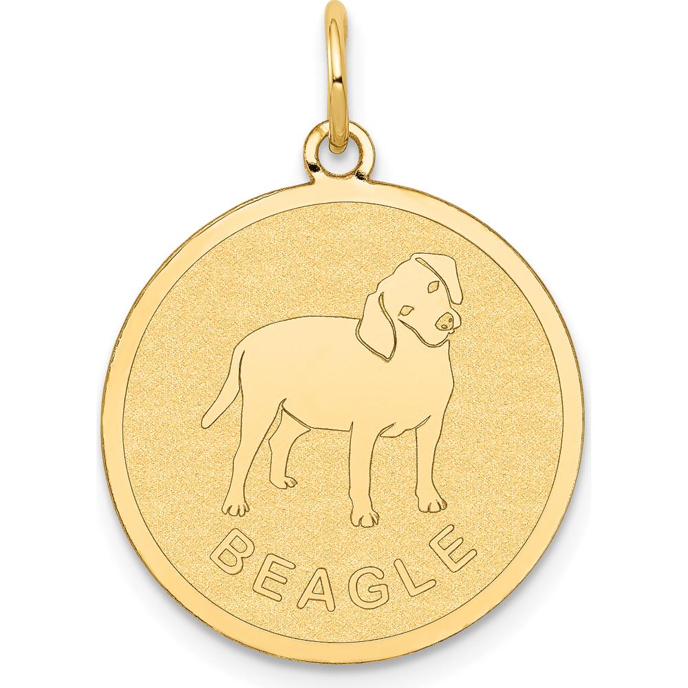 14K Yellow Gold Beagle Dog Charm Pendant - 20mm Engravable Disc by Oro Pregiato